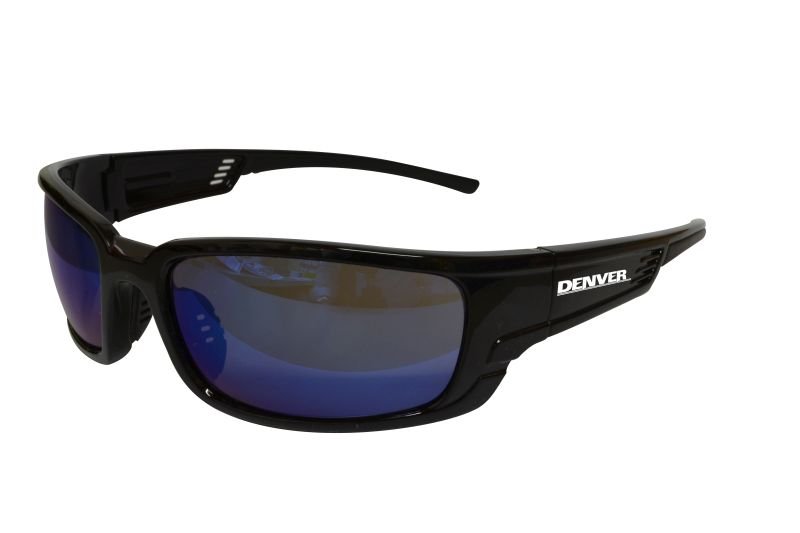 DENVER Premium Safety Glasses, Black Frame - Blue Mirror Lens