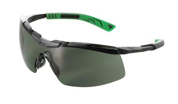 5X6 Safety Glasses, Gunmetal/Green Frame, Smoke Lens