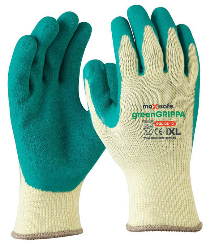 Green Grippa Knitted Poly Cotton Glove with Green Latex palm