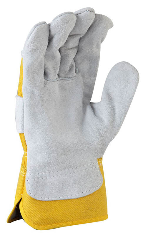 Grey split palm, yellow cotton back glove