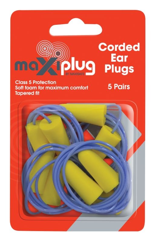 MaxiPlug Corded Ear Plugs - Blister Pack of 5 pairs