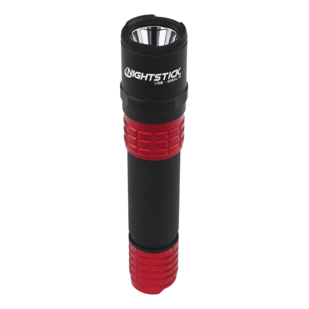 Red/Black Tactical Flashlight with Holster - USB rechargeable