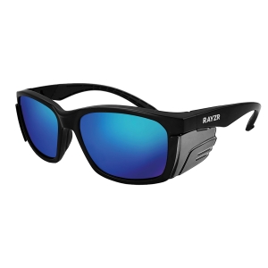 Rayzr Safety Glasses - Matte Black Frame - Blue Mirror Polarised