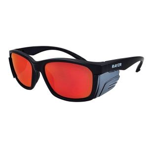 Rayzr Safety Glasses - Matte Black Frame - Red Mirror Polarised